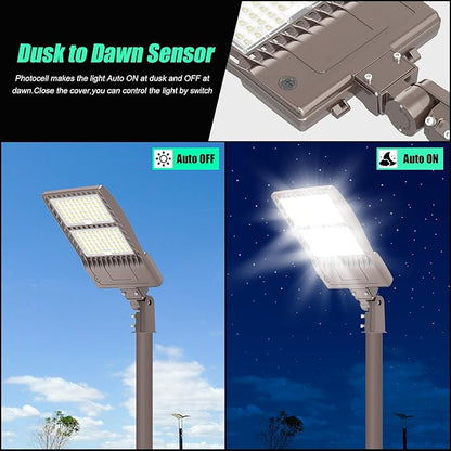 450W LED Parking Lot Light Dusk to Dawn Photocell with Slip Fitter 67,500LM, DLC ETL Listed Outdoor Street Area Light LED Shoebox Parking Pole Light 5000K IP65 Waterproof Commercial Lights 100-277VAC