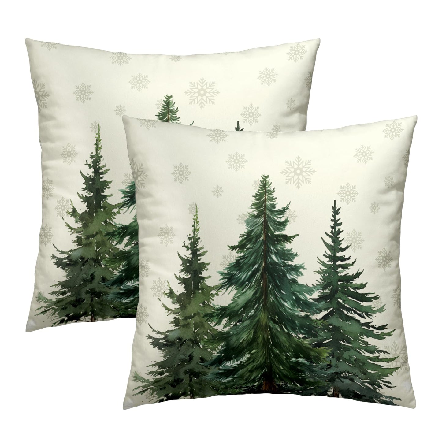 Green Christmas Tree Pillow Covers 16x16 In, Winter Nature Birch Forest Snowflake Throw Pillows Cover Farmhouse Decorative Pillow Case for Couch Bed Sofa Outdoor Patio Decor