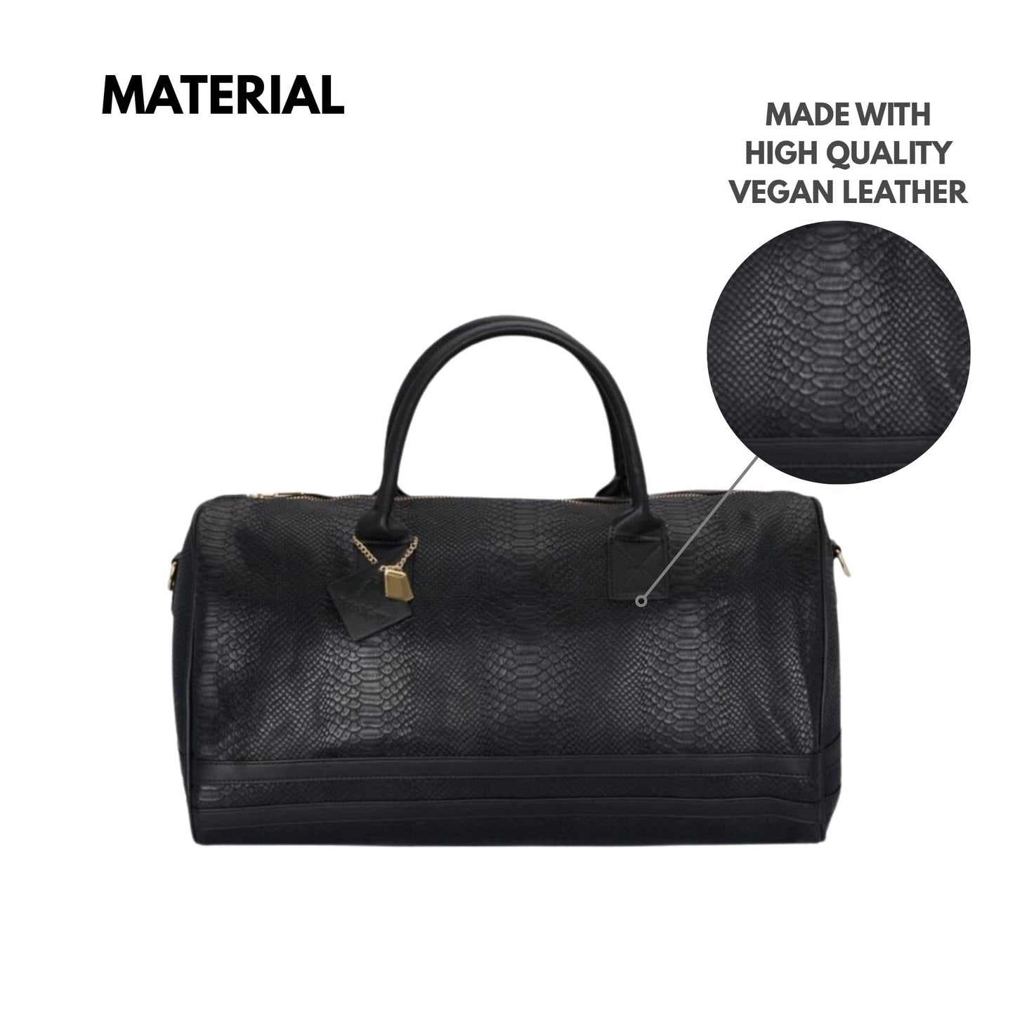 Tote&Carry Apollo 2 Duffle Bag for Travel Women & Men, TSA Approved Carry On Duffel Bag, Premium Vegan, Durable Weekender Luggage for All-Purpose Use (Black - SnakeSkin Pattern, XL)