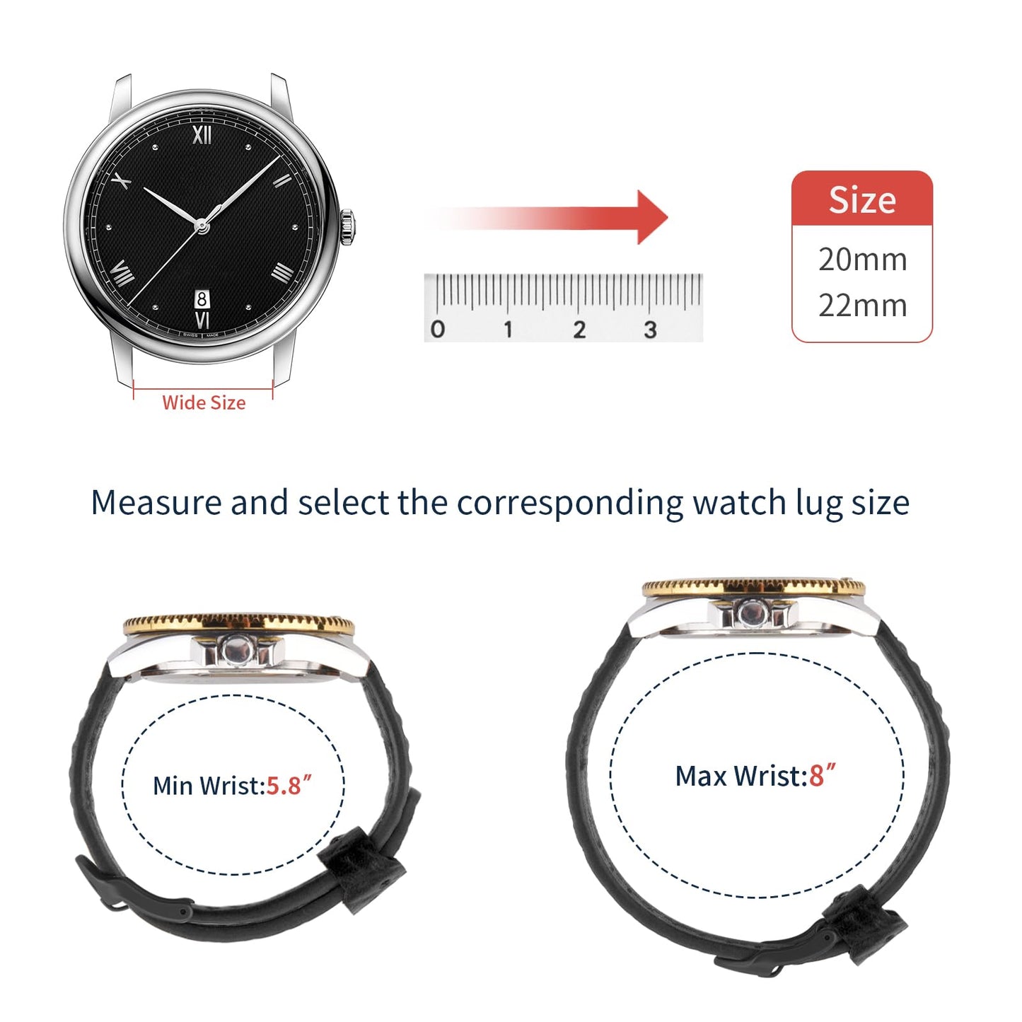 Wristitani Leather Watch Band for Men, 20mm 22mm Top Genuine Leather Watch Strap - Quick Release Watch Band Vintage Wristband Suitable for Classic Quartz Mechanical Smartwatches
