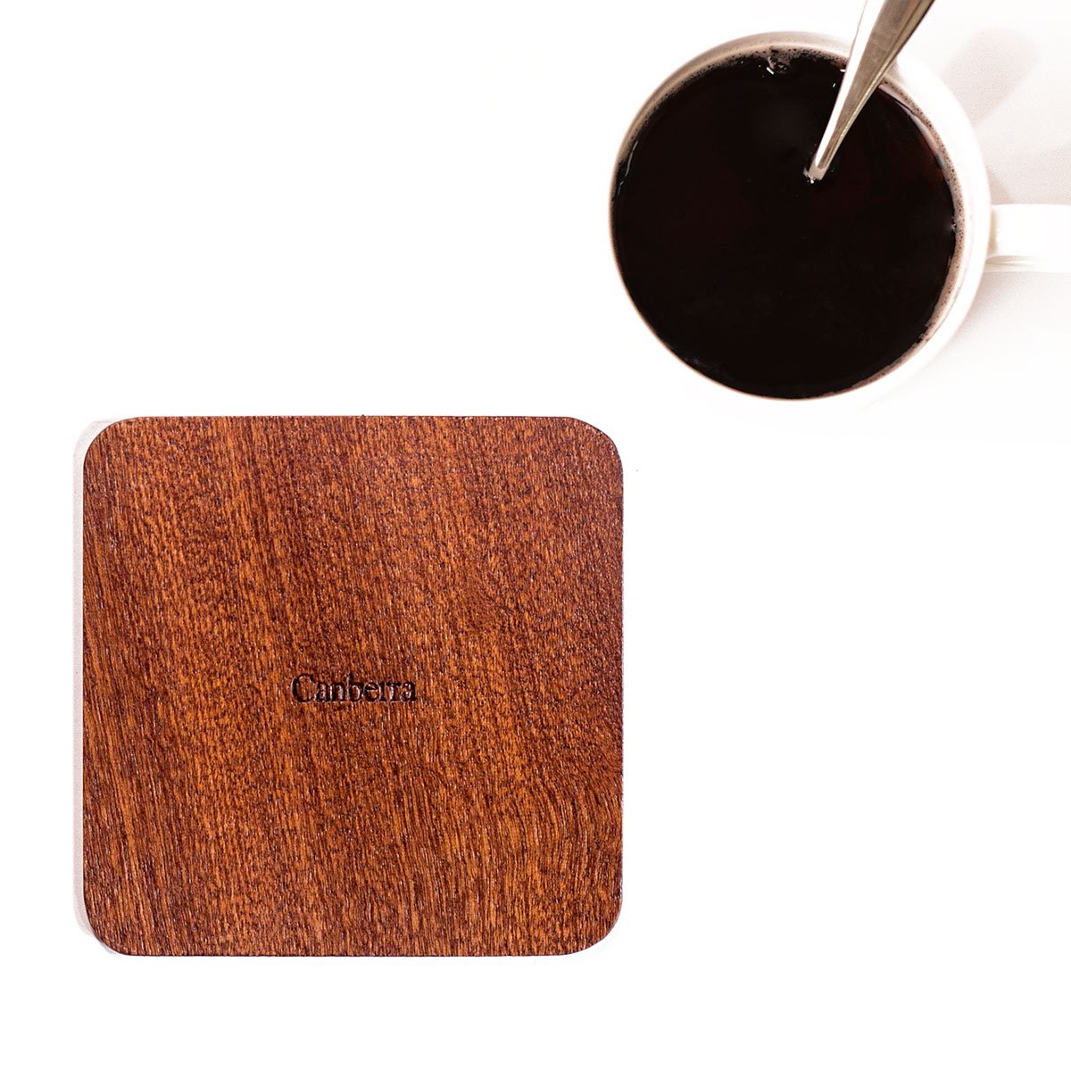Canberra Map Coaster by O3 Design Studio, Set Of 4, Sapele Wooden Coaster With City Map, Handmade