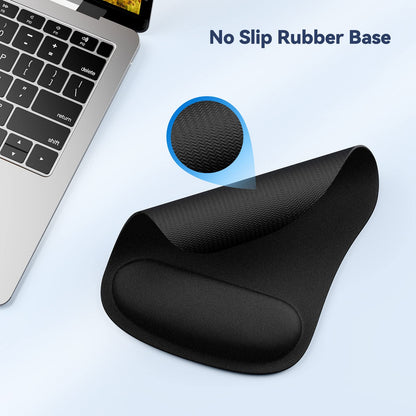 TECKNET Mouse Pad with Wrist Support, Ergonomic Gaming Mouse Pad Pain Relief, Portable Comfortable Mousepad for Computer, Laptop, Office, Home and Travel, Non-Slip Base, Waterproof Surface, Black