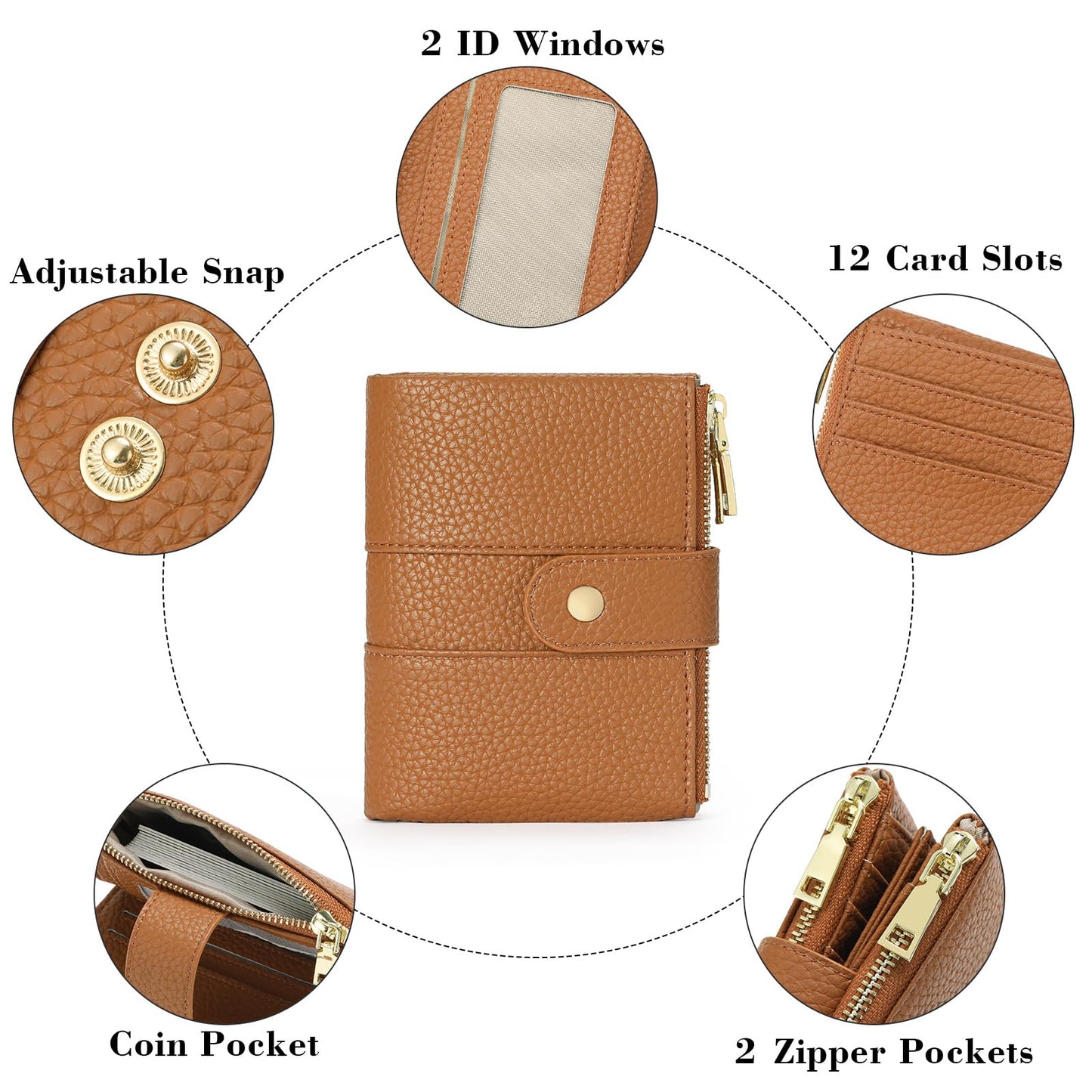 GOIACII Small Wallet for Women with Double Zipper Pocket RFID Blocking Ladies Wallet Leather