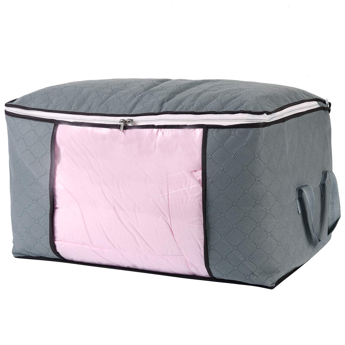 combocube Comforter Storage Bag, Jumbo Zippered Bag with Large Clear Window and Carry Handles, Space Saver Organizers for Closet, Blanket, Pillow, Quilt, Bedding, Clothes (2Pcs Grey Large)