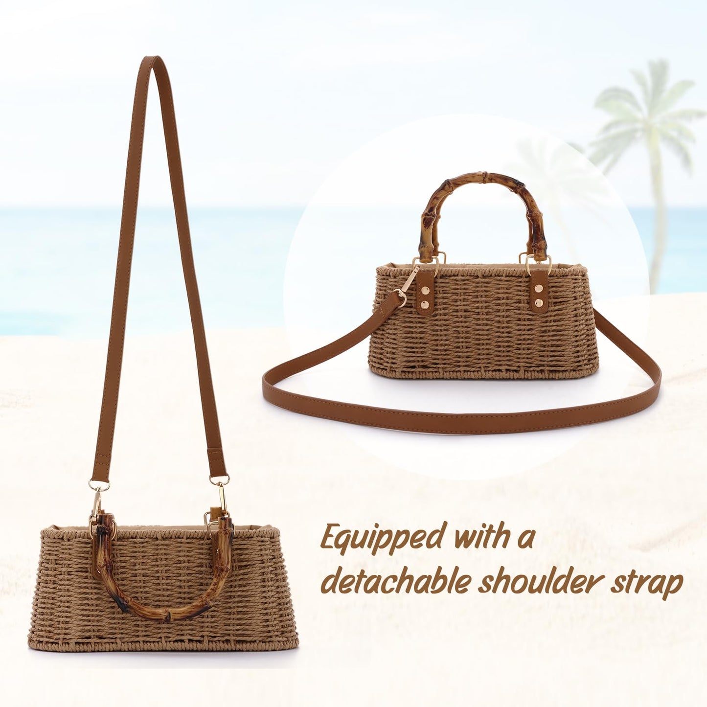 Lanpet Straw Woven Handbags Handmade Summer Beach Bags Wicker Rattan Crossbody Bag for Vacation