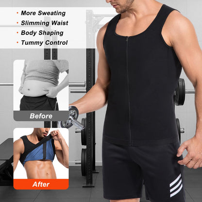 Meiosuns Sauna Sweat Vest for Men Weight Loss Sweat Waist Trainer Vest Compression Sleeveless Sauna Suit Men's Heat Trapping Tank Top Workout Enhancing Shirt Gym Shaper with Zipper (Blue, L/XL)