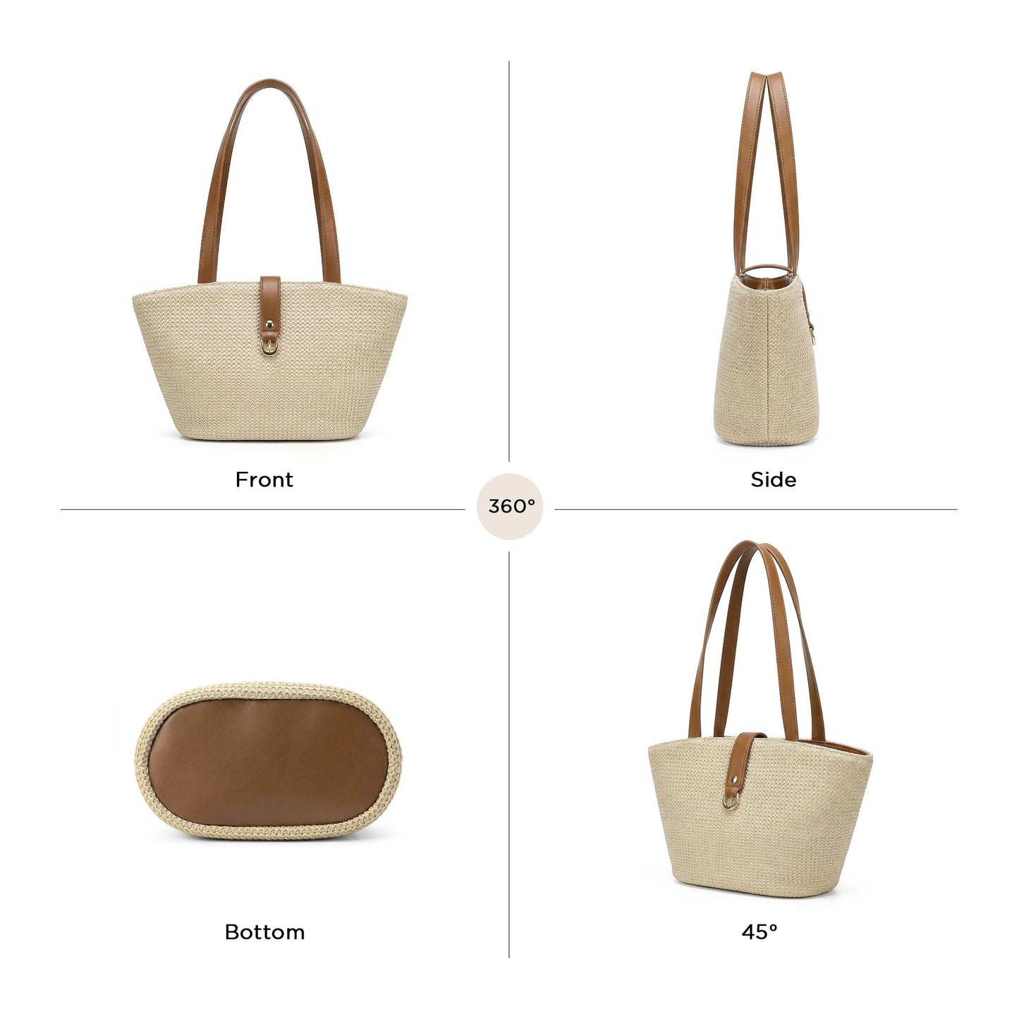 CHUNLI Straw Tote Bag for Women, Woven Raffia Straw Purse, Boho Beach Bag with PU Handle, Summer Vacation Resort Shoulder Bag