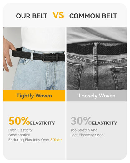 CHAOREN Mens Stretch Belt - 1 3/8" Elastic Braided Golf Belt for Men Women - Stretchy Web Fit Summer Casual Jeans