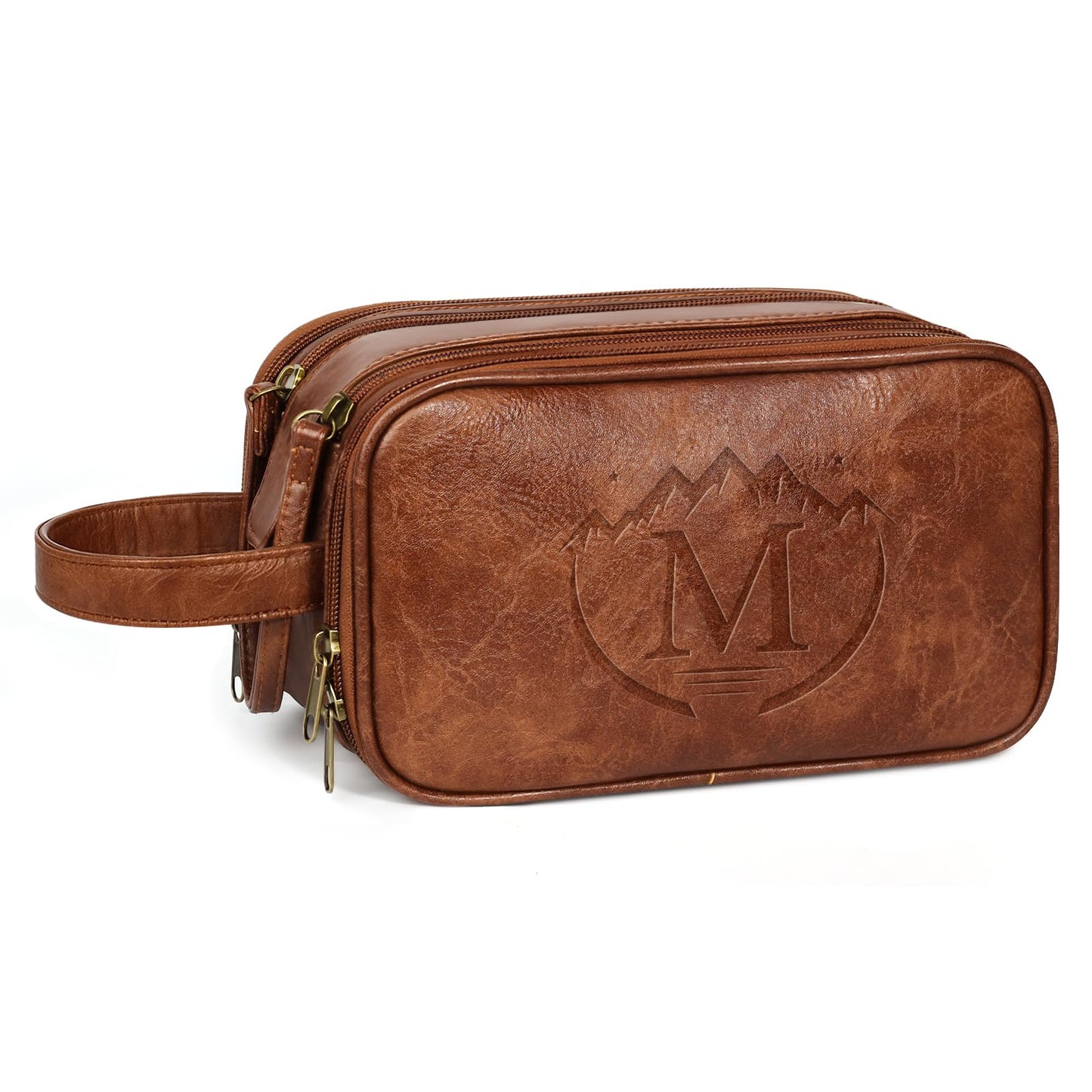 Personalized Toiletry Bag for Men,Father Day Gift for Dad Husband,Engraved Mens Toiletry Travel Bag,Waterproof PU Leather Shaving Bag,Mens Birthday Gift Ideas for Him,Groomsmen Gifts Brown- M
