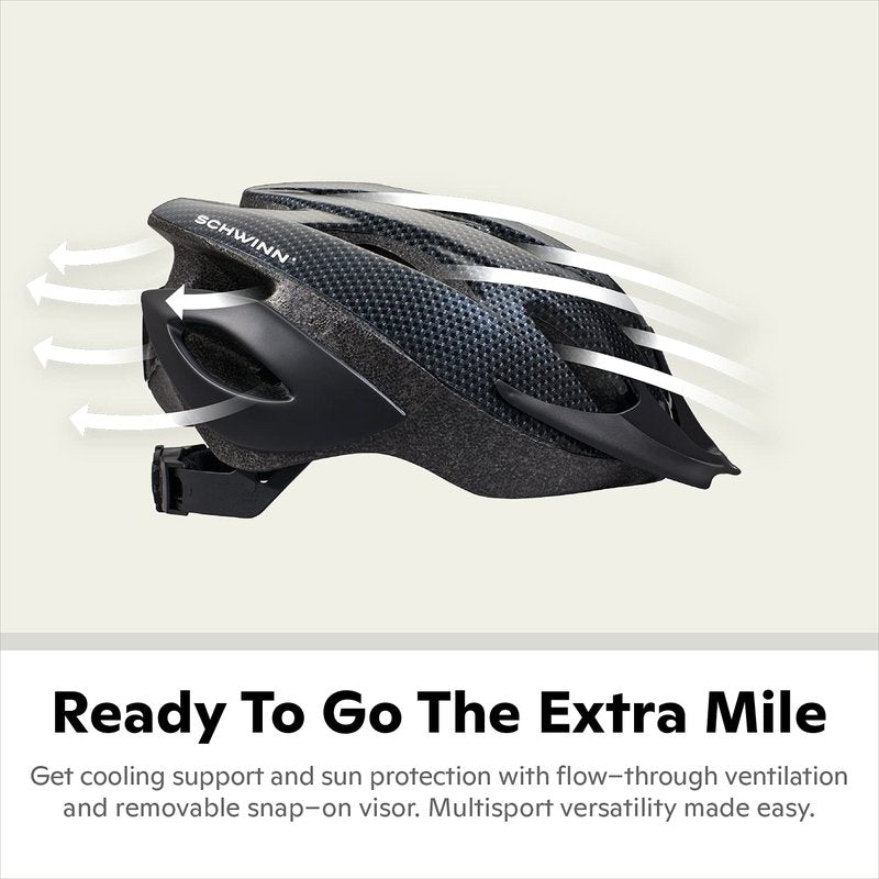 Schwinn Thrasher Helmet for Adults, Black, Size 58 - 62 cm, for Riders Ages 14+, Lightweight Microshell, Adjustable Dial and Straps, Interior Padding, 20 Air Vents, Removable Visor, Adult Bike Helmet