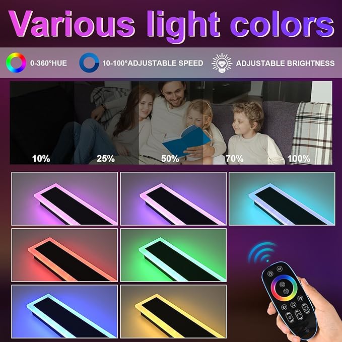 Modern Outdoor Wall Light,2 Pack RGB Led Wall Lights Fixture,32 inch Wall Sconce Lights,Dimmable Long Exterior lighting Fixtures with Control Remote,Outside RGB LED Long Lights for Porch,Patio,Garage