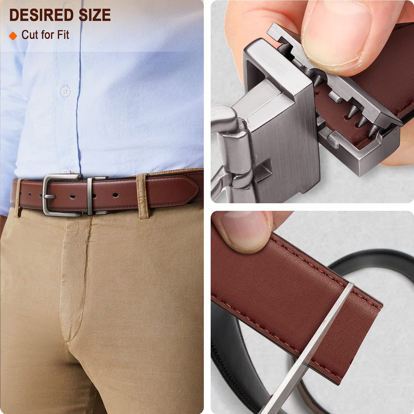 BULLIANT Men's Belt,Reversible Belt Adjustable For Gift Men 1.25”-Cut For Fit-2 Sides in 1 Belt(Not 2)(Black/Light Brown,32"-34" Waist Adjustable)
