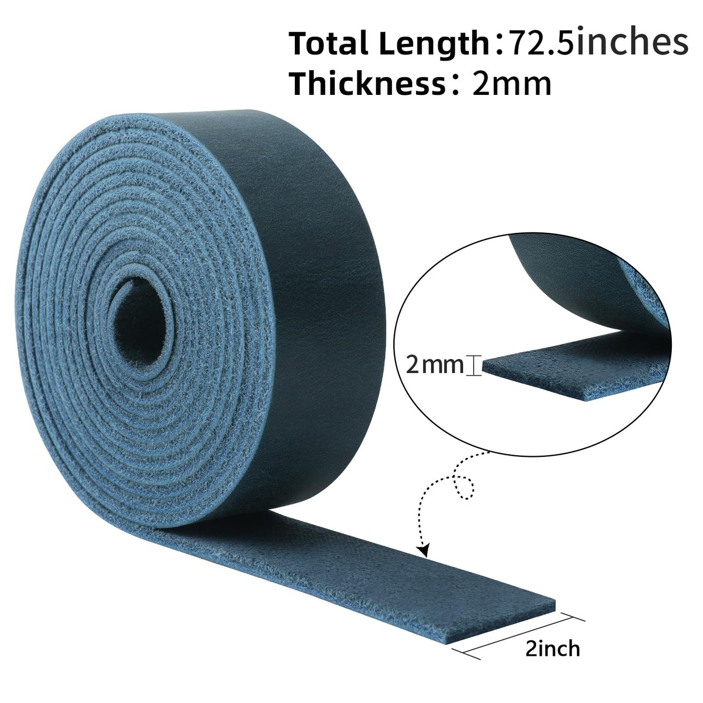 Jack&Chris 72.5 Inches Long Leather Straps for Crafts, 2 Inch Wide Leather Strips, Full Grain Leather for DIY Arts & Craft Projects, Fabric, Patch, Clothing, Jewelry, Blue