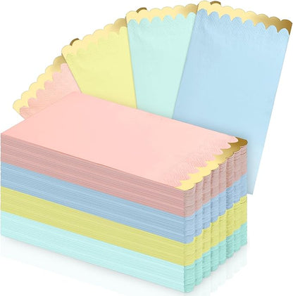 Estune 100 Pack Pastel Napkins with Gold Foil Scalloped Edge 4 x 8 Inch 2 Ply Disposable Thick Paper Cocktail Napkins Unicorn Party Decor for Wedding Dinner Birthday Tea Party Supplies(Multi Color)