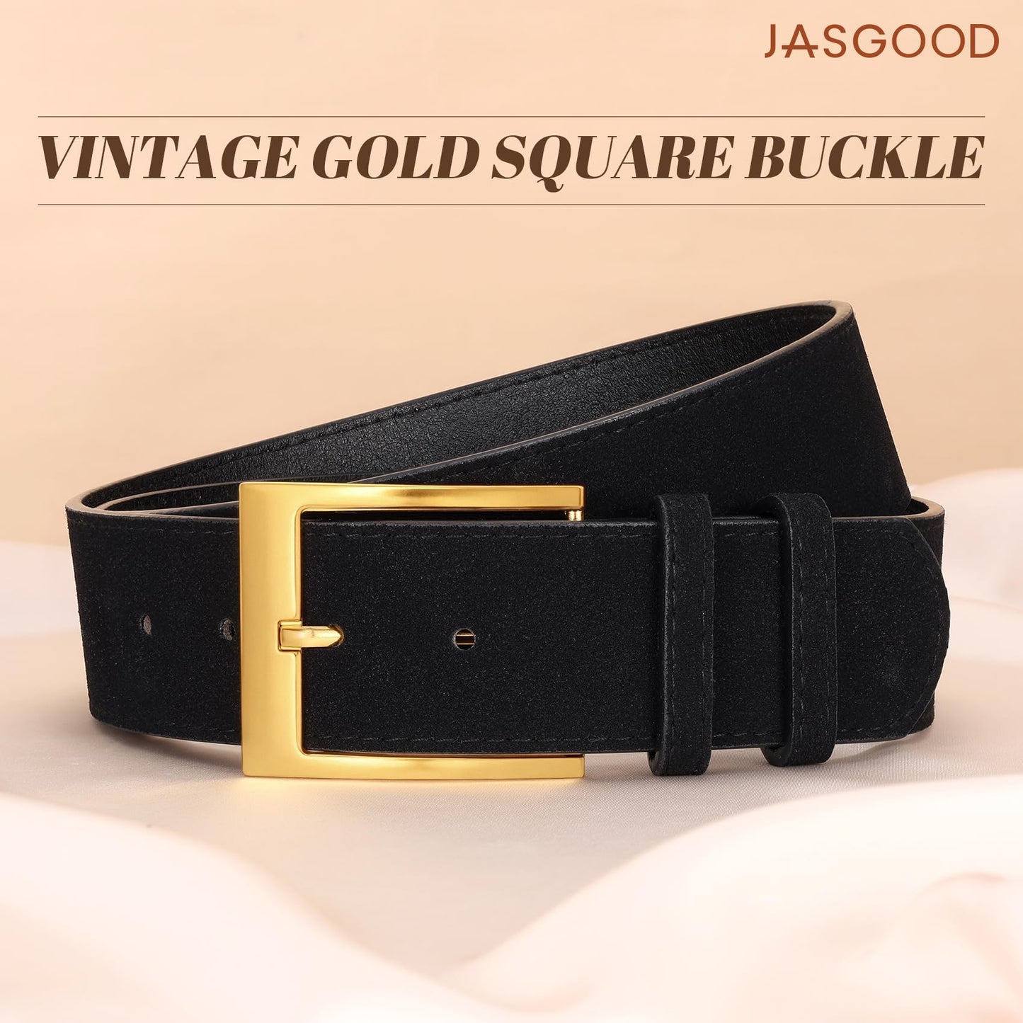 JASGOOD Women Wide Chunky Belt for Dresses Thick Suede Leather Belt with Gold Buckle