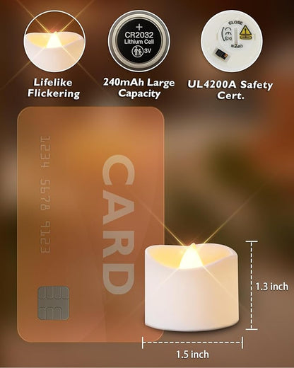Homemory Timer Tea Lights Candles Battery Operated, 6H Timer Built-in, Auto On Daily, Flameless LED Tealight Votives for Table Centerpieces, Lantern, Holiday Decor, Warm Lamp, No Remote, 12-Pack