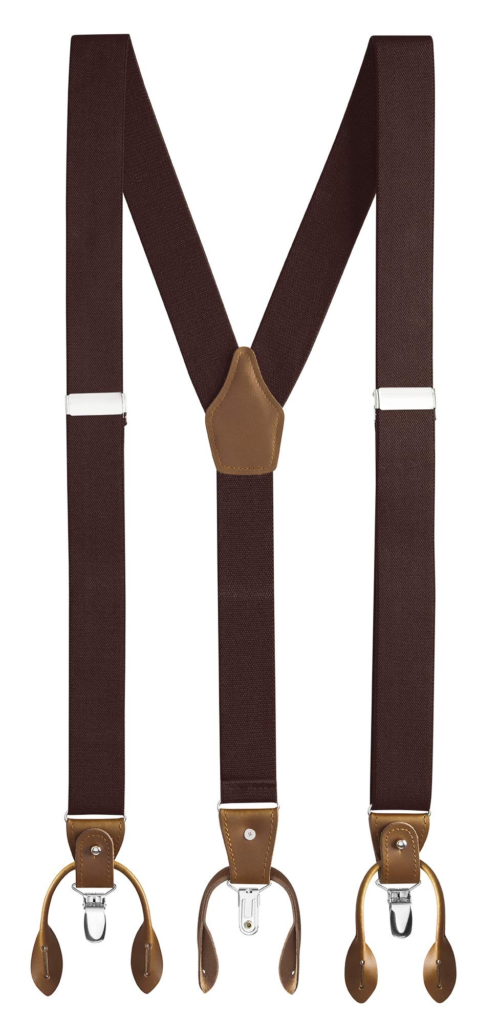 Buyless Fashion Suspenders For Men - 48" Adjustable Straps 1 1/4" - Y Back With Clips And Buttons - 5120-Brown