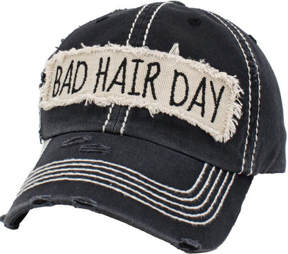 KBETHOS KBV-1073 BLK Bad Hair Day Vacation Beach Camping Womens Baseball Cap Distressed Vintage Unconstructed Embroidered Patch