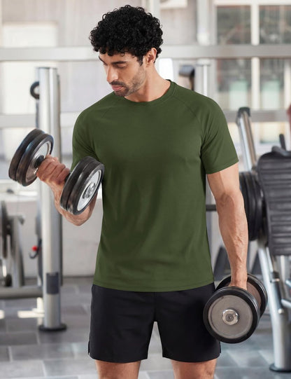 MAGCOMSEN Mens Short Sleeve Dry Fit T-Shirts UPF 80+ Athletic Moisture Wicking Lightweight Workout Running Swim Shirts Army Green L