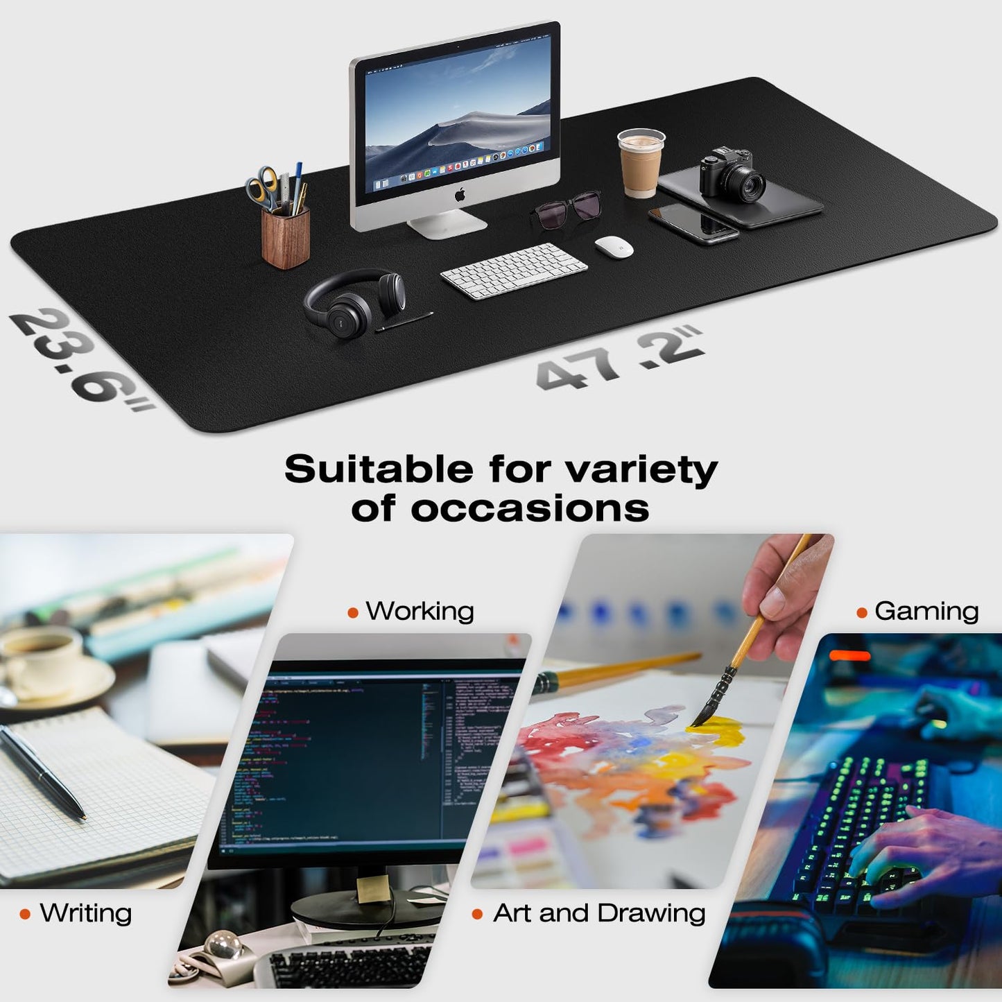 MONOMI Large Desk Mat 47.2" x 23.6",Leather Desk mat,Desk matt for Desktop,Large Mouse Pad,Office Desk mat,Waterproof Desk Blotter pad for Office&Home(Black)