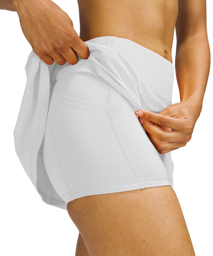 MEIVSO Women's Pleated Workout Tennis Skirts with Pockets Activewear Sports Skort Built-in Shorts White S