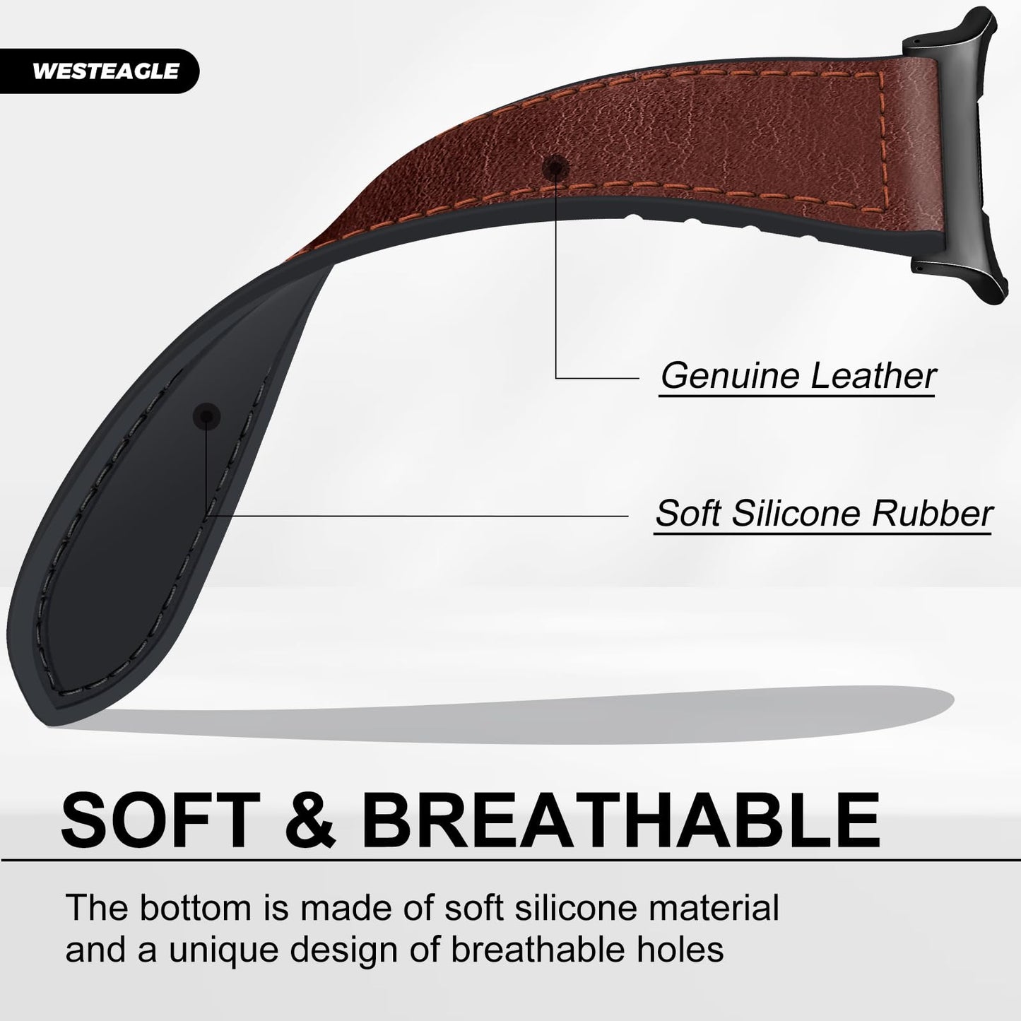 WestEagle Magnetic Leather Watch Band Compatible with Samsung Galaxy Watch Ultra 47mm (2025/2024) Magnetic Buckle Design Adjustable Classic Wristbands Replacement Straps for Men and Women, Dark Brown