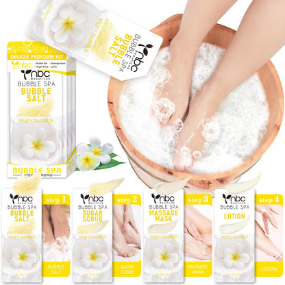 Pedicure Kit Foot Soak Set: Bubble Salt, Sugar Scrub, Massage Mask, Massage Lotion in a Box, 4 Step Foot Spa Kit for Dry Feet,Tired Feet（3 Set Tropical Fruit)
