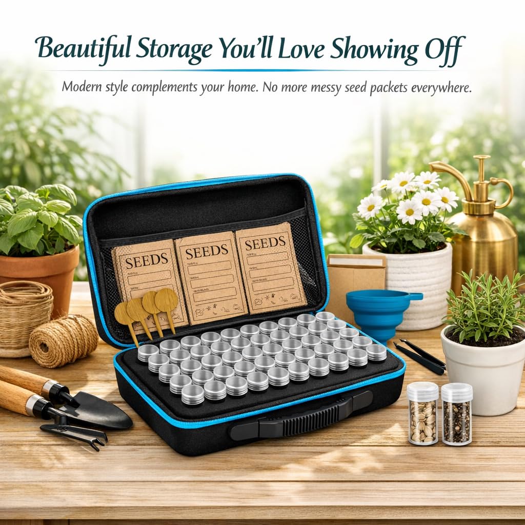 Seed Storage Organizer Kit with 120 Containers, Seed Saver Storage Box for Seed Collection & Preservation, Seed Envelopes, Labels, Funnel & Tweezers, Garden Seed Organizer for Gardeners