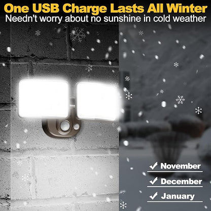 Rechargeable Battery-Powered Motion Light (1-3 Months Endurance), 2500LM Standard & 4000LM High-Brightness Dual Modes, USB Charging Outdoor LED Flood Light for Garage,Yard,Patio,Garden (Brown) 2 Packs