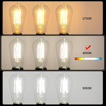Ascher LED Edison Bulbs 6W, Equivalent 60W, High Brightness Cool White 4000K, 700 Lumens, ST58 Vintage LED Filament Bulbs with 80+ CRI, E26 Base, Non-Dimmable, Clear Glass, Pack of 8