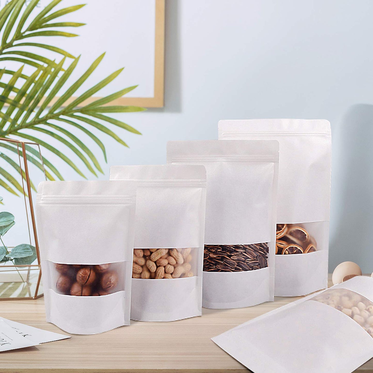 FireKylin 100 Pcs Paper Bags Resealable bags 3.5" x 5.5" Zipper Food Storage Bags, Stand Up, with Matte Window, Reusable, Sealable, for Packaging Products