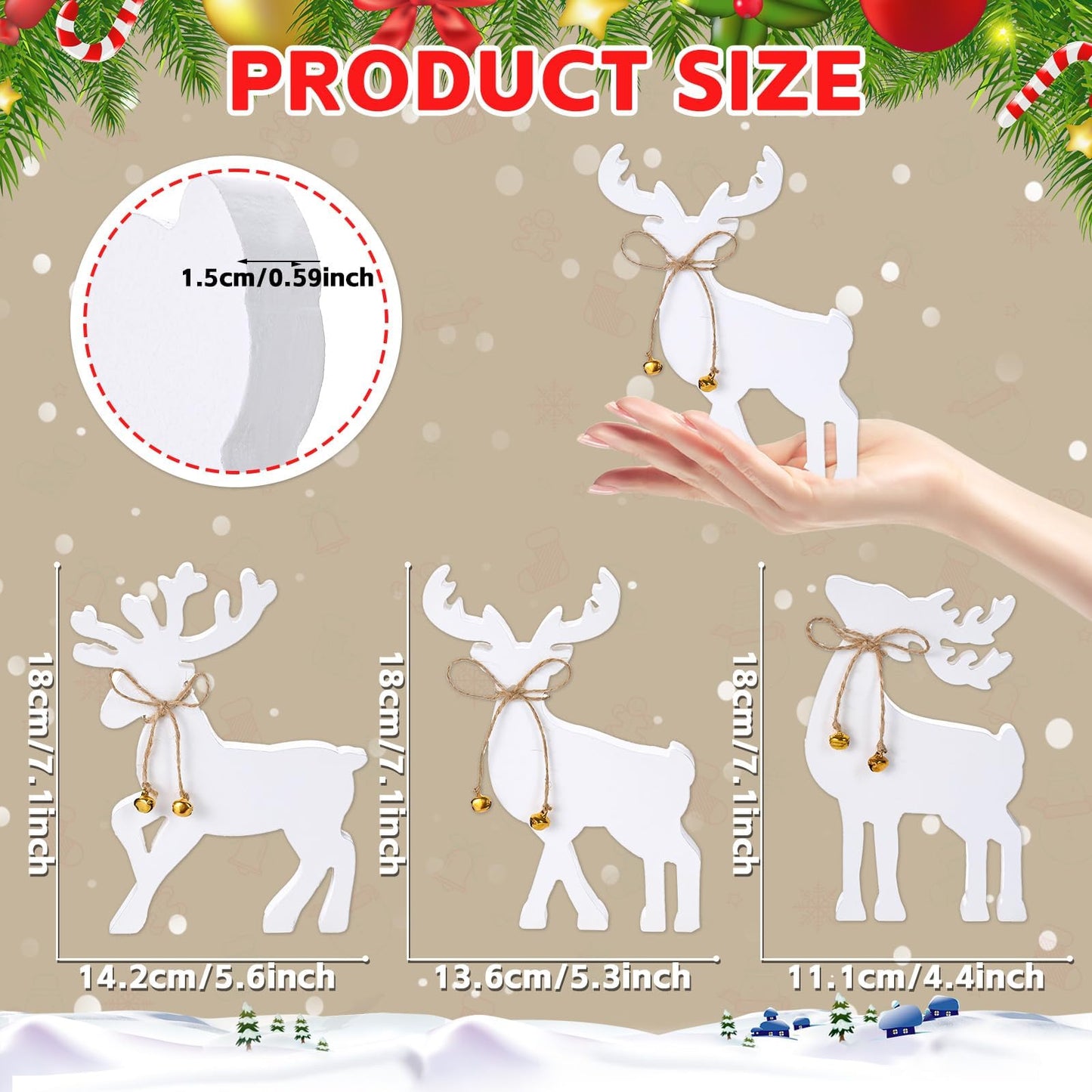 Lonfliness 3Pcs Reindeer Christmas Decorations Indoor Christmas Table Wood Sign Centerpiece Rustic Tabletop Decor Xmas Table Decor Gifts for Winter Holiday Home Kitchen Mantel Office Display