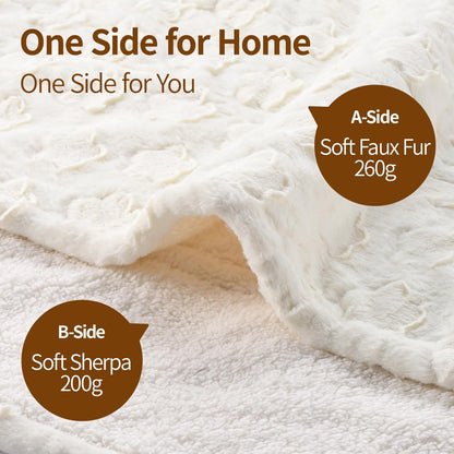 Bearhug Electric Blanket King Size 100" x 90", Dual Controller Heated Blanket, White Flower Patterns Faux Fur & Warm Sherpa, 10-Heat Levels & 1-12H Auto Off,ETL, Machine Washable
