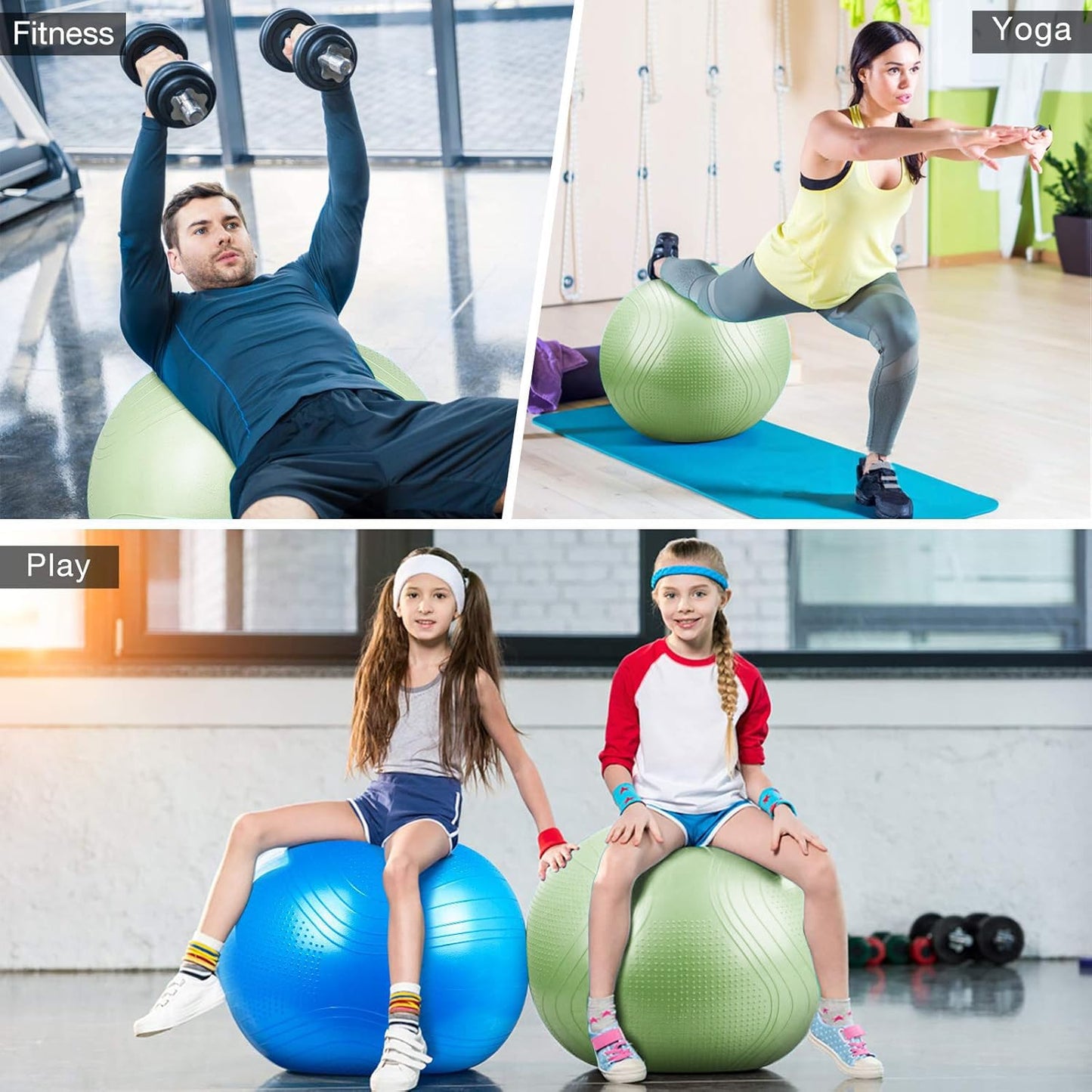 Gruper Yoga Ball, Multiple Sizes Non Slip Exercise Ball for Workout, Birthing, Balance, Stability, Pregnancy, 2200LB Capacity, Anti Burst Chair for Home and Office, Includes Quick Pump & Fitness Guide
