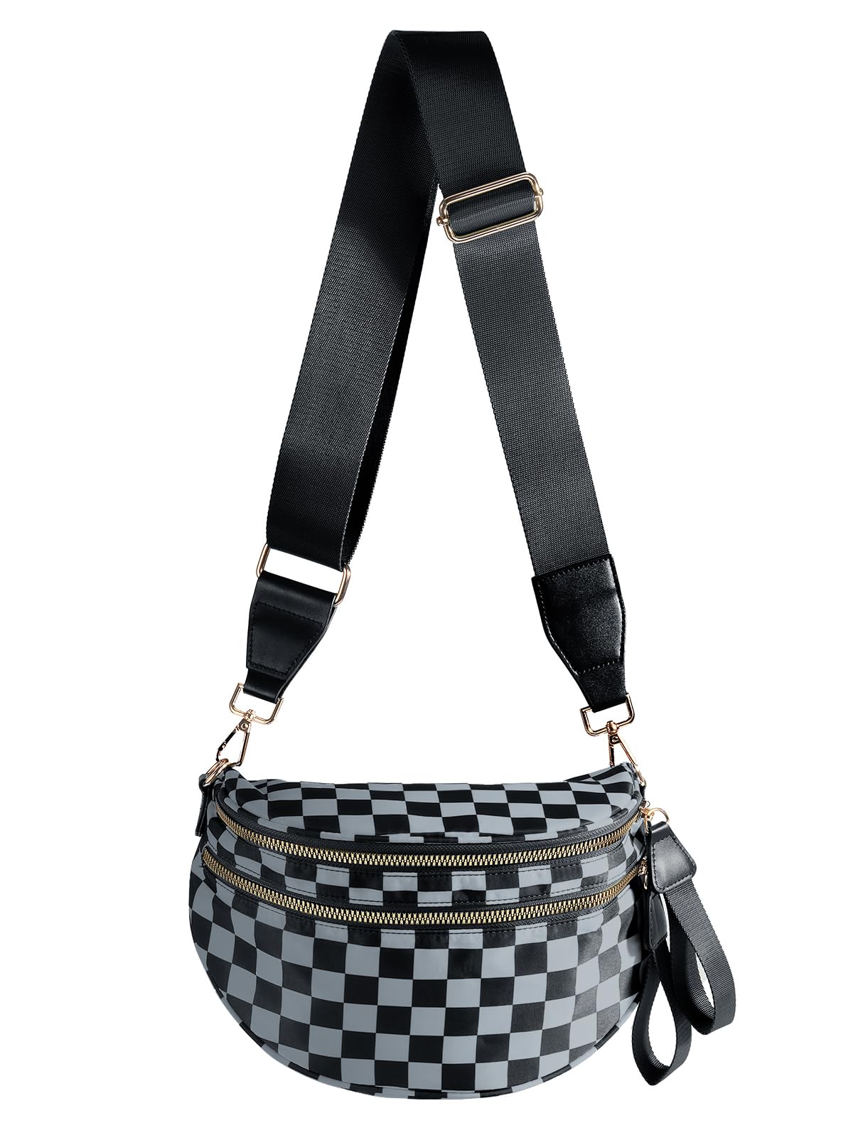 Spacious Checkered Nylon Crossbody Bag Bum Bag Checkered Handbags Wallets for Women