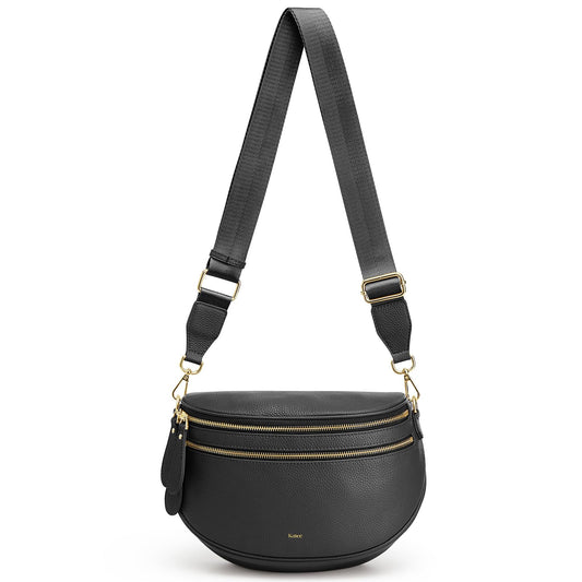 Kattee Crossbody Bag Bum Bags for Women, Leather Fanny Packs Belt Bag, Spacious Sling Purses for Women with RFID Blocking, Black