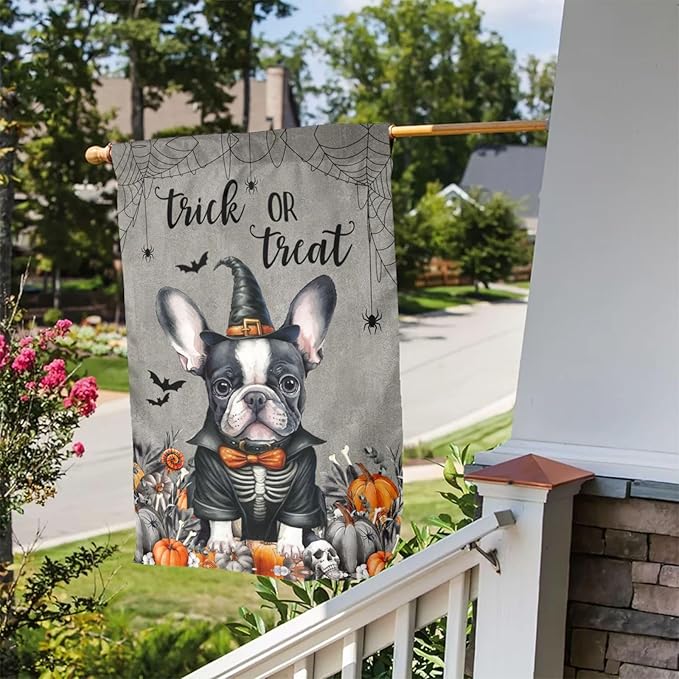 Halloween Boston Dog Bat Pumpkin Garden Flag Welcome Party Outdoor Outside Decorations Picks Home House Garden Yard Decor 12x18 Inch