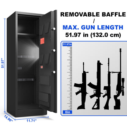 Marcree 8-10 Gun Safe, Large Gun Safes for Rifle & Pistol Storage, Quick Access Rifle Safe, Gun Cabinets for Rifles and Shotguns, Adjustable Shelves, Long Gun Safe with Dual Alarm & Mute Mode