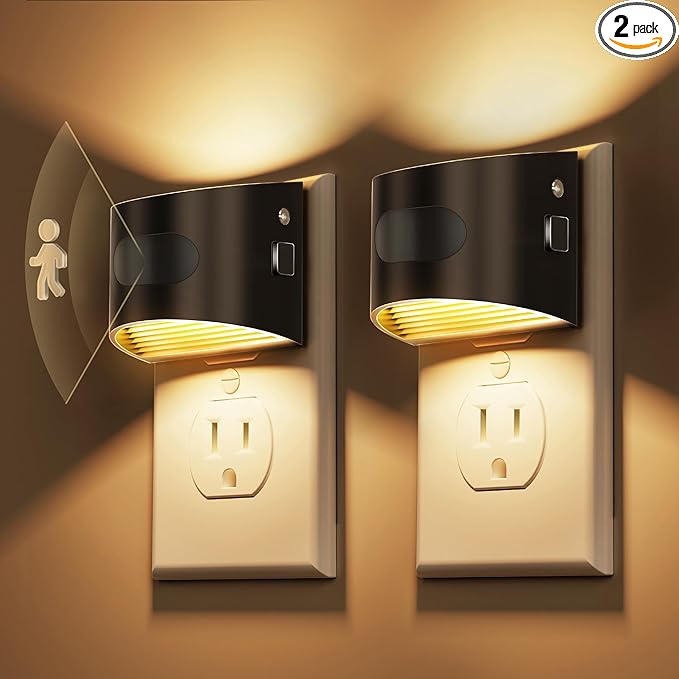 L LOHAS LED Night Light with Motion Sensor & Dusk to Dawn Sensor, Night Lights Plug into Wall with 30-100lm Adjustable Brightness, Dimmable Night Light for Bathroom Hallway, 3000K Soft White, 2 Pack