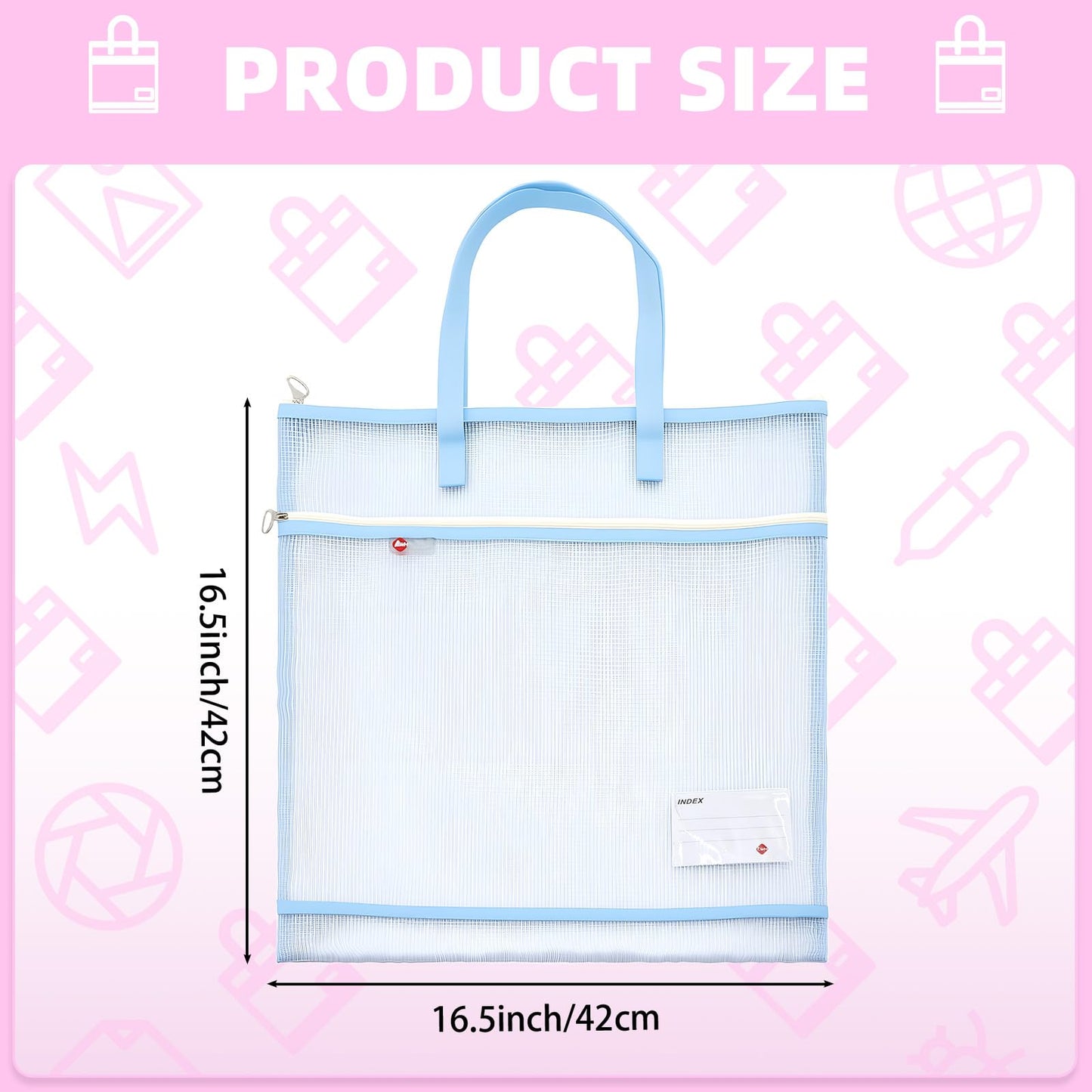 kuchisity 10 Pcs Sew Project Bags 16.5 x 16.5 Inch Back to School Quilting Craft Organizer Storage Bags with Handle and Pocket Jumbo See-Through Mesh Zipper Bags for Quilting, Knitting, Stitching