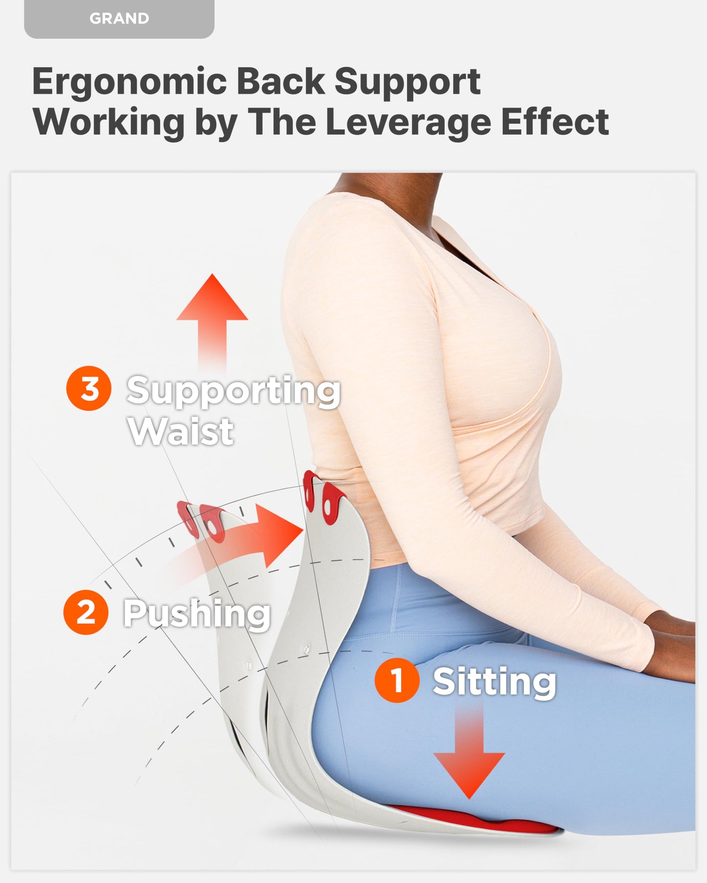 curble Grand(Extra Wide & Sturdy) – Ergonomic Back and Lumbar Support for Good Posture Correction and Back Pain Relief, Perfect for Office, Floor Seat, and Work from Home, Patented (Red)