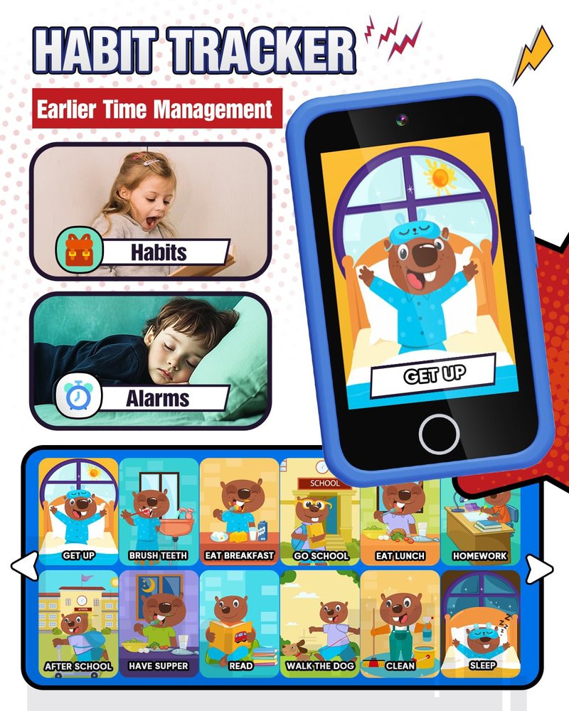 Kids Smart Phone, Spider Toys Phone for Boys 3 4 5 6 7 8 Years Old, Dual Camera, 3.5'' Touchscreen Kid Phones, Educational Toy for Toddler Kids Christmas Birthday Gifts, ABC Learning, Habit Tracker