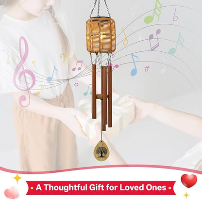 Solar Wind Chimes with Rattan Lantern Outside Lighted Wind Chime for Garden, Patio, Yard – Decor for Festivals/Birthday/Christmas, fot Women Men Home Garden Patio Decor