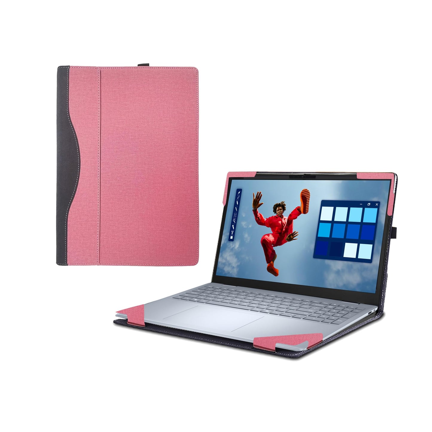 Laptop Case for Dell 16 Plus DB16250 DB16255|16 Plus 2-in-1 DB06250 [Not Other Models] All Inclusive Drop Case 16" PU Leather Protective Laptop Bag Detachable Shell (Pink)