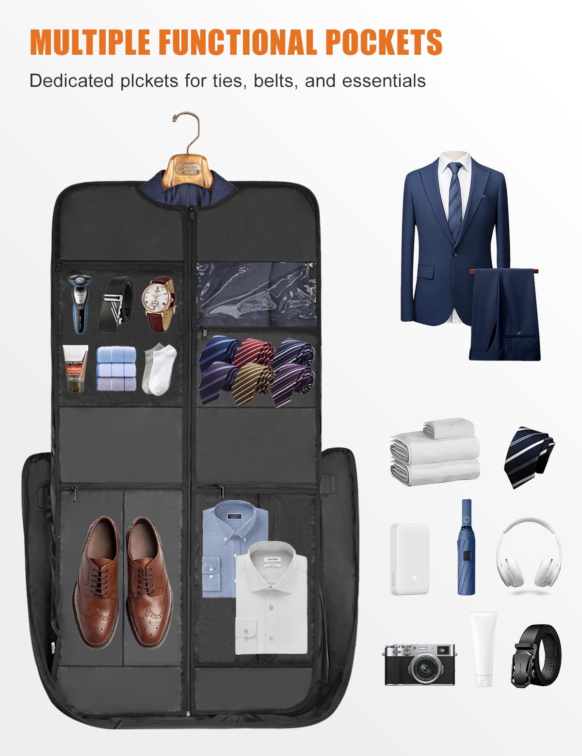 Noozion Garment Bag for Travel, Large Carry On Suit Bag for Business Up to 3 Suits, Wrinkle Free Garment Bag for Hanging Clothes with Shoulder Strap, Laptop Compartment, and Wet-Dry Pocket