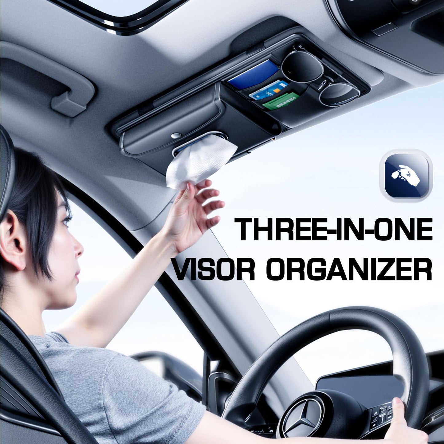 ULPOCMU Leather Car Visor Organizer with Tissue Holder, Card Holder and Sunglasses Clip