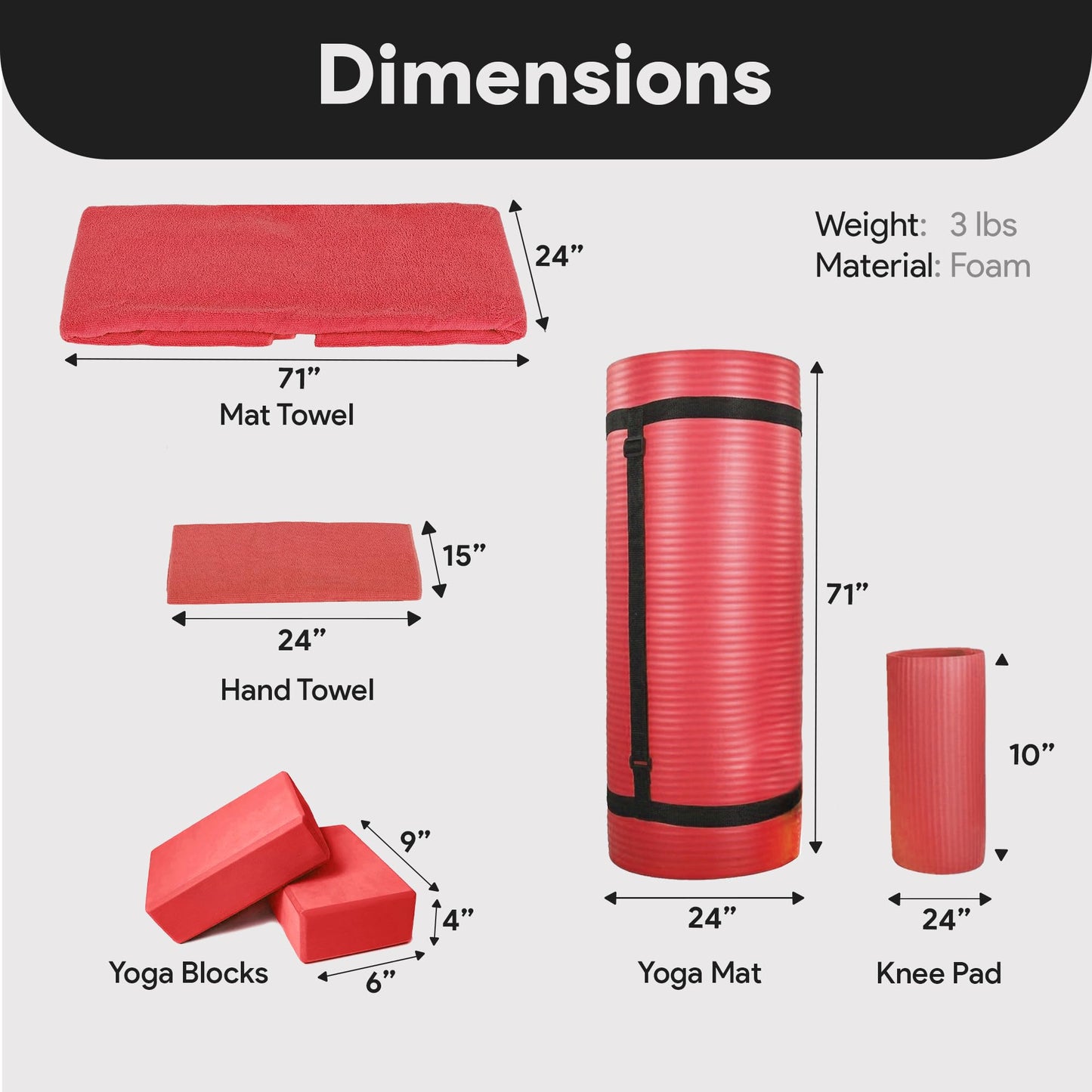 BalanceFrom 7-Piece Yoga Set with 71x24x0.5 Inches Extra Thick Mat and Carrying Sling – Includes 2 Blocks, Stretch Strap, 2 Towels, and Knee Pad for Home, Studio, and Gym Workouts