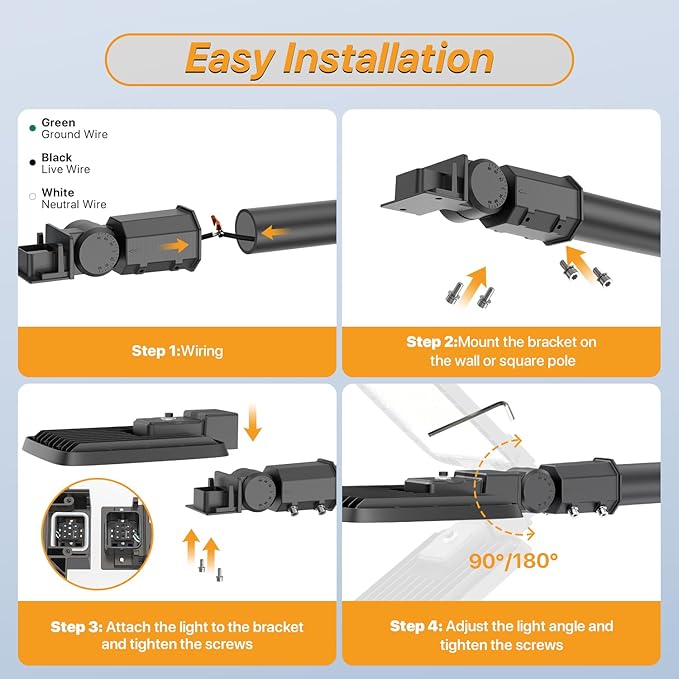 200W Led Parking Lot Light with Dusk to Dawn Photocell 120V Slip Fitter Pole Mount Lights 5000K Outdoor IP65 Waterproof Commercial Street Area Lighting for Parking Lot, Barn, Church