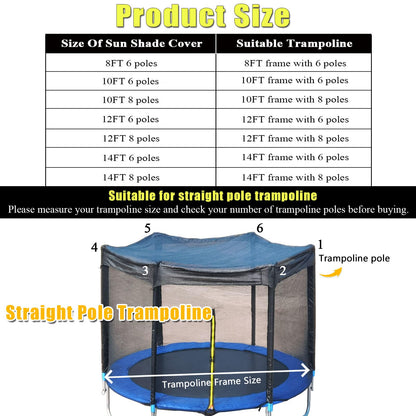 XATAMIO Trampoline Cover,Trampoline Shade Cover for 8ft-14ft Straight Pole Round Trampoline Outdoor Sun Protection Block Leaves,Only Trampoline Top Cover (8FT 6 Poles)