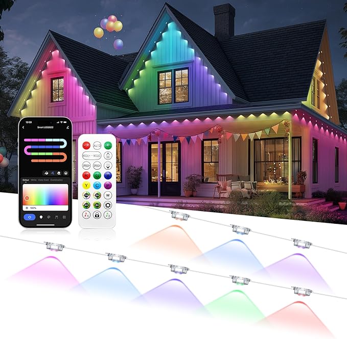 Permanent Outdoor Lights, RGB+IC Smart Outdoor Halloween Lights for House, 400ft with 200 LED, IP67 Waterproof LED Light for Halloween Christmas Decorations, Work with Remote, APP
